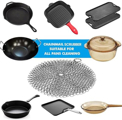 TOPULORS 316L Stainless Steel Cast Iron Scrubber Chaimmail Link 7 in Round - Image 5