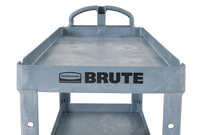 Rubbermaid Commercial Products BRUTE Heavy Duty 2-Shelf Utility/Service Cart, Large, Lipped Shelves, Ergonomic Handle, 750 lbs. Capacity, Black, for Warehouse/Garage/Cleaning/Maintenance/Stadiums