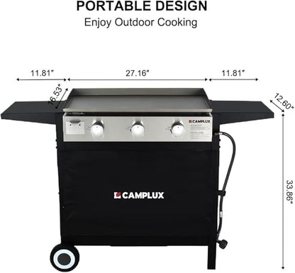 CAMPLUX Flat Top Griddle, Propane gas outdoor grill Griddle Cooking Station for Camping,BBQ,Tailgating or Picnicking, Stainless Steel, Silver, Black