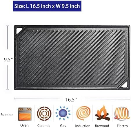 Leship 16.5 x 9.5 Inch Cast Iron Rectangular Reversible Griddle - Image 2