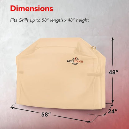 Heavy Duty BBQ Grill Cover for Outdoor Grill, 58 Inch – Waterproof, Weather Resistant, UV & Fade Resistant with Adjustable Straps – Gas Grill Cover for Weber, Genesis, Charbroil, etc. Tan