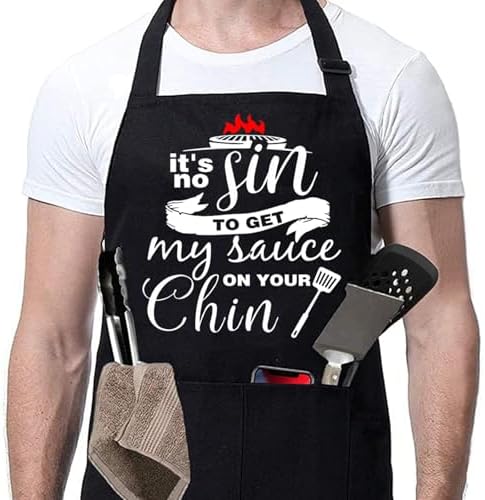ZOORON Funny Black Chef Aprons for Men Adjustable BBQ Kitchen Cooking Apron by ZOORON