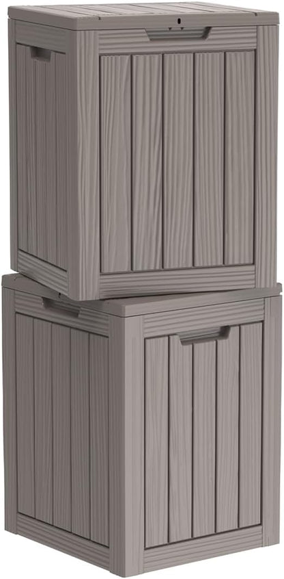 Two 28 Gallon Outdoor Storage Box, Resin Deck Boxes Waterproof, Indoor Outdoor Bin for Package Delivery, Patio Cushions, Gardening Tools, Lockable, UV Resistant