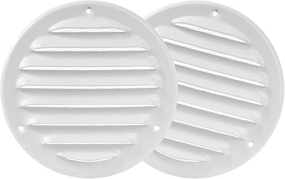 Repa Market 2-Pack 4 Inch (Opening Dimensions) Round Air Vent Cover/White Galvanized Steel Louvered Grill Cover with Mesh Screen/Wall or Ceiling Vent/HVAC Register for DIY Home Improvement