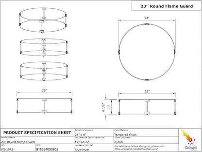Celestial 23" x 8" Round Wind Guard, fits Celestial 19” Round Fire Pit Burner Pans