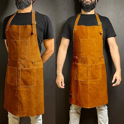Leather Grill Work Apron with Tool Pockets - Image 2