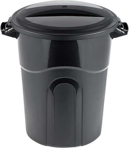 United Solution 20 Gallon Round Waste Container, Black, Easy to Carry Garbage Can with Sturdy Construction, Pass-Through Handles & Attachable Click Lock Lid, Indoor or Outdoor Use, 2-Pack, (TI0087)