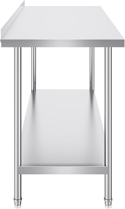 VEVOR 24 x 60 x 36 Inch Stainless Steel Work Table, Commercial Food Prep Worktable Heavy Duty Prep Worktable, Metal Work Table with Adjustable Height for Restaurant, Home and Hotel