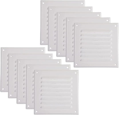 Vent Systems - 5 x 5 Inch (Inner) Pack of 10 White Metal Square Soffit Air Vent Grille Cover, Register Vent Deflector Louver Built-in Mesh HVAC for Bathroom Home Office Kitchen 6.5" x 6.5" (Outer)