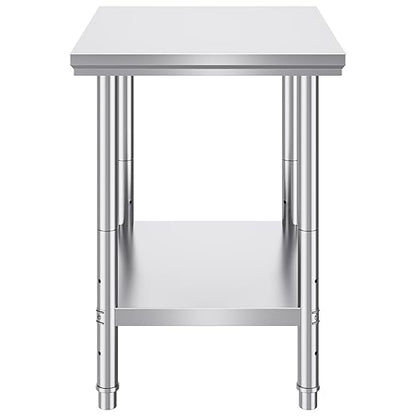 Mophorn Commercial Worktable & Workstation 24 x 30 x 32 Inch Stainless Steel Work Table Heavy Duty Commercial Food Prep Work Table for Home, Kitchen, Restaurant Metal Prep Table with Adjustable Feet