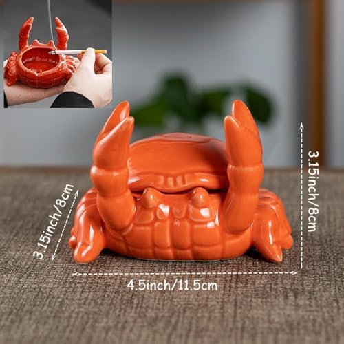 2packs Cute Ashtray With Lid, Ceramic Crab Cigar Cigarettes Ash Tray, Windproof - Image 2