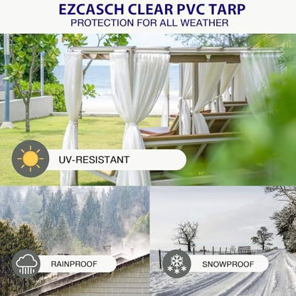 15oz Outdoor Clear Curtain, PVC Vinly Outdoor Clear Panel Curtain, Weather Resistant Outdoor Curtain for Pergola, Porch, Gazebos, with Rustproof Grommets-7'H x 8'W(96''W x 84''L,H=L)