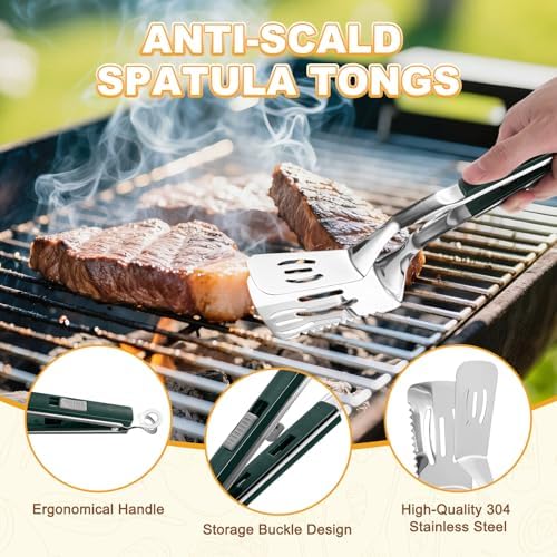 M METERXITY Spatula Tongs, 13.4 Inch 304 Stainless Steel Anti-Scald Extended - Image 2