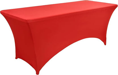 2-Pack 8ft Red Spandex Table Covers for Rectangle Folding Tables - Washable Elastic Tablecloth - Ultimate Fitted Table Protector for Birthday Parties, Trade Shows, Banquet