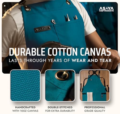 Asaya Chef and BBQ Apron with Bottle Opener and Hand Towel - 10oz Cotton Canvas - Image 3