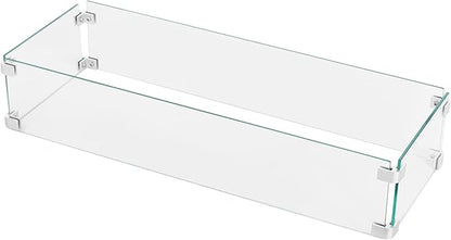 Nuu Garden Tempered Glass Wind Guard for Rectangular Propane Fire Pit Table 29 x 10 x 6 Inch, Durable Flame Guard Shield with Aluminum Alloy Corner Brackets for Outdoor Patio Gas Fire Table