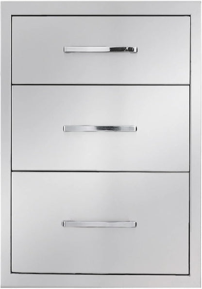 TIANAI Outdoor Kitchen Drawer 14" W x 21" H x 21" D Stainless Steel BBQ Drawer with Exquisite Handle Three-Opening Drawer for Embedded Installation