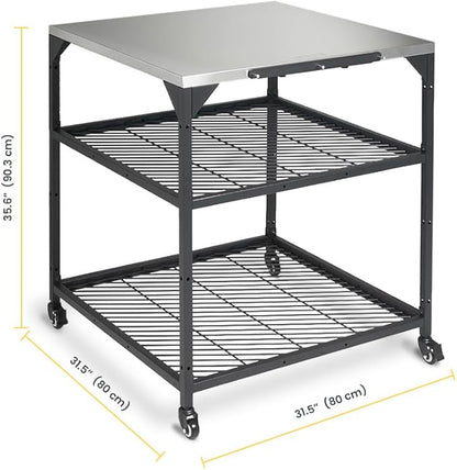 ooni Large Modular Outdoor Table - 31x31x35 Inch Stainless Steel Pizza Oven Stand, Barbecue Cart, Outdoor Pizza Station