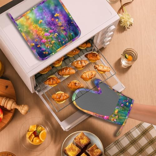 Wild Lavender Oven Mitts and Pot Holders Sets Silicone Heat Resistant Kitchen - Image 6