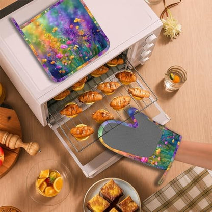Wild Lavender Oven Mitts and Pot Holders Sets Silicone Heat Resistant Kitchen - Image 6