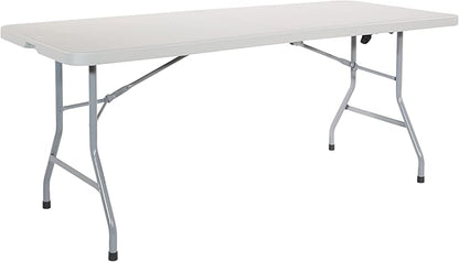 Office Star Resin Rectangle Center-Folding Portable Table for Picnics, Camping, and Tailgating, 6 Feet