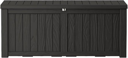 Extra-Large 150 Gallon Outdoor Chest Storage Waterproof - Outside Storage Box & Bench, Resin Deck Chest for Patio/Pool, Lockable UV-Resistant, Onyx Black