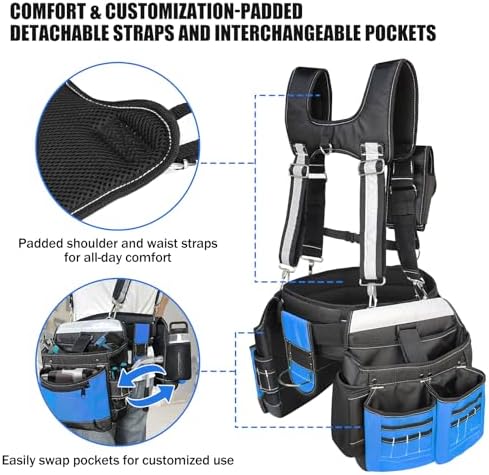 Tool Belt with Suspenders for Men, Heavy Duty Construction Tool Belt with 32 - Image 4
