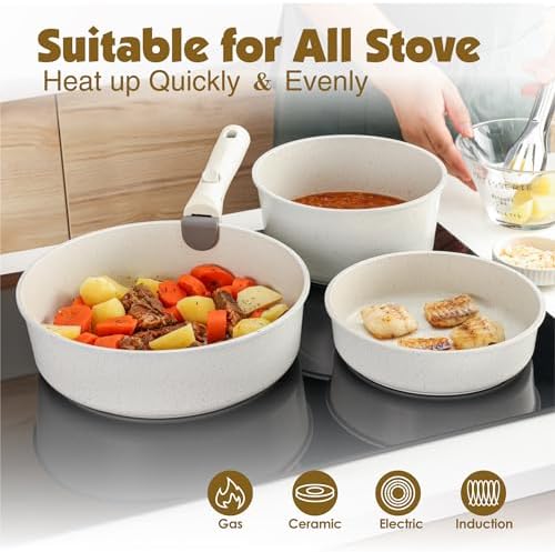 SENSARTE 24 Piece Nonstick Detachable Handle Pots and Pans Set White - Image 6