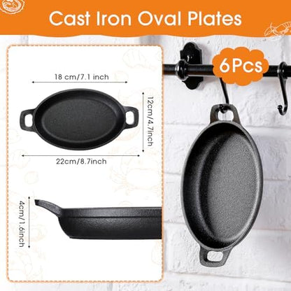 Mifoci 6 Pack Mini Cast Iron Fajita Skillet, 7.1" x 4.7" Oval Sizzling Steak - Image 2