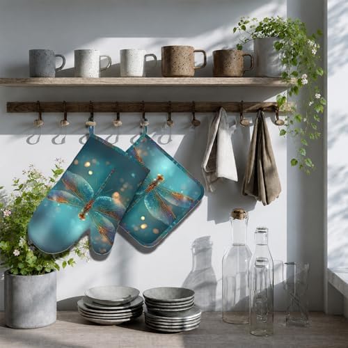 Fantasy Green Dragonfly Oven Mitt and Pot Holder - Image 7