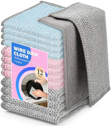 12PK Multipurpose Wire Dishcloth, Double-Side Non Scratch Wire Dishcloth. by WYDZKJ