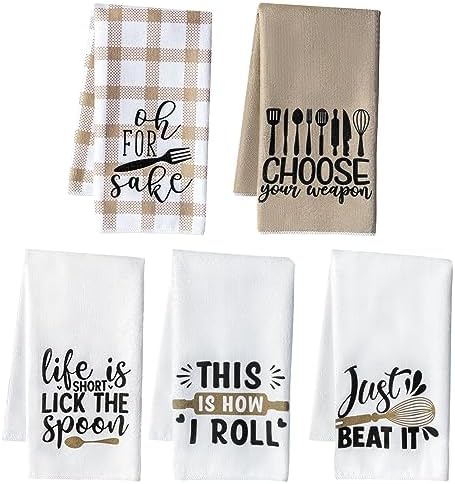 R HORSE 5Pcs Funny Kitchen Towels Funny Saying Dish Towel Baking Lover Gift by RHORSE