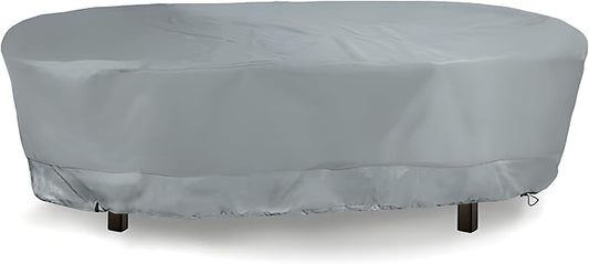 Eevelle Meridian Patio Oval Table Cover with Marine Grade Fabric - Waterproof Outdoor Table Cover - Furniture Set Covers for Dining Table - Easy to Install - (25.5" H x 60" L x 36" W, Silver)