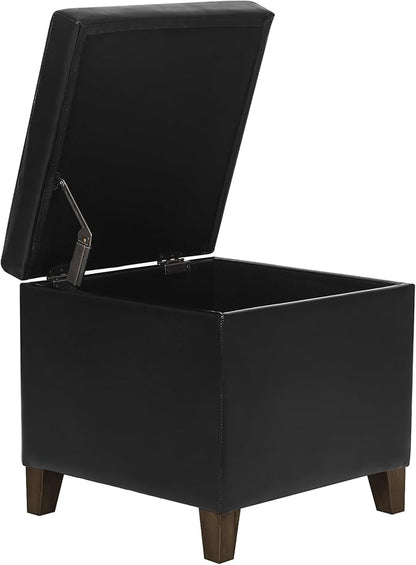 Homebeez Black Tufted Faux Leather Storage Ottoman Square Cube Foot Rest Stool with Flip Top