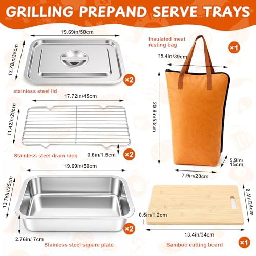 Hushee 8 Pcs Grill Prep and Serve Trays, Stainless Steel BBQ Set - Image 2