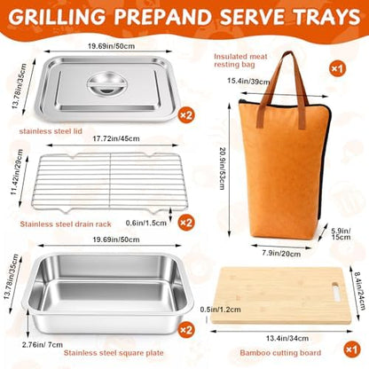Hushee 8 Pcs Grill Prep and Serve Trays, Stainless Steel BBQ Set - Image 2