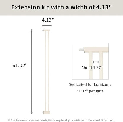 Lumizone Extra Tall Cat Gate Extension Kit 61.02" High Pressure Mounted 4.13" Extra Wide 1.37" Gap No Drilling Tall Pet Gate for Dogs (Cream, 4.13" W)