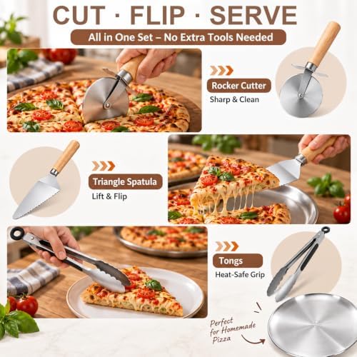 6-Piece Pizza Oven Accessories Kit: 9" Perforated Peel w/Long Handle, Tongs & - Image 7
