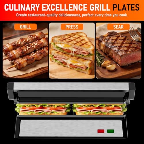 Panini Press Grill, Standard 2-Slice Sandwich Maker - Image 5