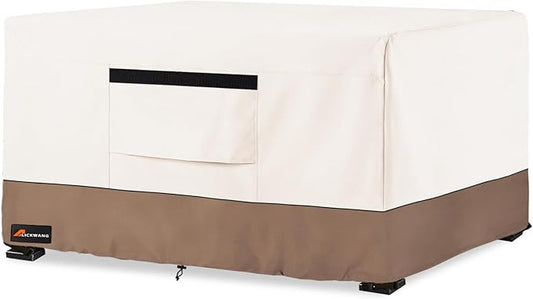 Fire Pit Cover Rectangular, Outdoor Heavy Duty 600D Tear-Resistant 100% Waterproof 42 Inch Fire Table Cover Rectangle, Patio Weatherproof Rectangular Fire Table Protector, Beige 42" L x 24" W x 24" H