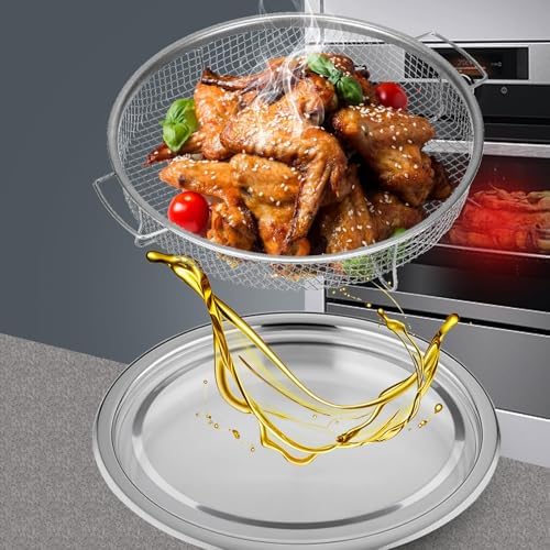 Air Fryer Basket for Oven, 2 Pieces Set Round Silver 12.9'' Non-stick Steel - Image 5