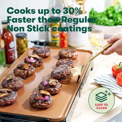 bella XL 12"x22" Electric Ceramic Titanium Non-Toxic Griddle, Copper/Black - Image 5