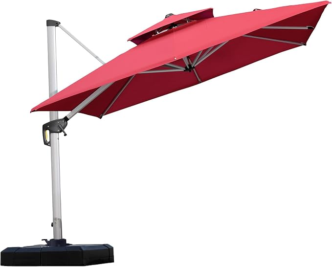 PURPLE LEAF Cantilever Outdoor Umbrella 9' x 9' Square Double Top, Terra | by PURPLELEAF