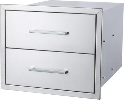 18" W x 15" H x 23" D Stainless Steel Outdoor Kitchen Drawers BBQ Drawers Double Access Flush Mount for Outdoor Kitchens Or BBQ Island