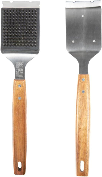 BBQ-Aid Grill Brush and Scraper for Barbecue – Grill Brush for Outdoor Grill with Extended, Large Wooden Handle and Replaceable Stainless Steel Bristles Head –No Scratch- BBQ Grill Brush for Any Grill