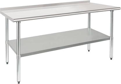 HARDURA Stainless Steel Prep & Work Table 30 x 72 Inches NSF Heavy Duty Commercial with Undershelf and Backsplash, Galvanized Legs for Commercial Food Prep