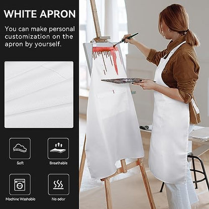 NLUS 2 Pack White Aprons with 2 Pockets - Image 6