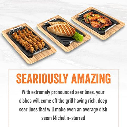 Yukon Glory Cast Iron Grill Pan Set, 2 Pans and Wooden Serving Trays - Image 3