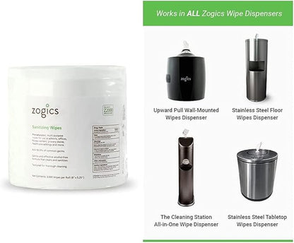 Zogics Sanitizing Wipes and Tabletop Stainless Steel Wipe Dispenser