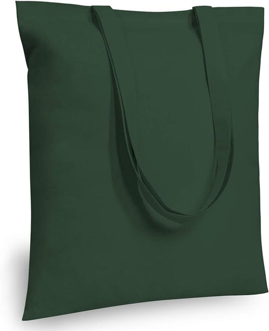 TOPDesign 12-Pack Economical 16"x15" Green Black Cotton Tote Bag, Lightweight Medium Reusable Grocery Shopping Cloth Bags, Suitable for DIY, Advertising, Promotion, Gift, Activity